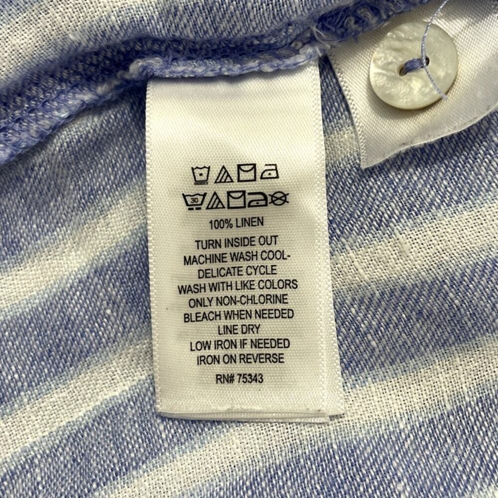 Sigrid Olsen 100% Linen Striped Button Front Blouse Sz Large Coastal Nautical - Picture 10 of 10